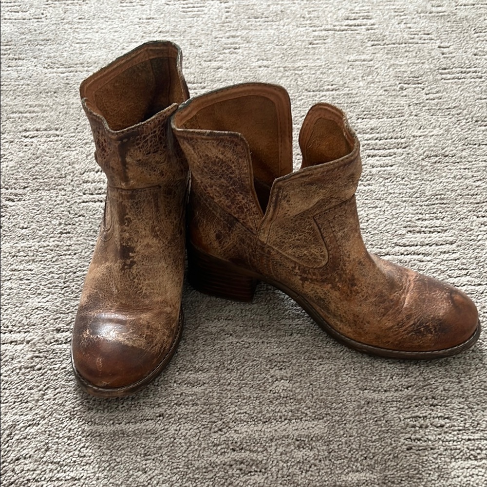 Distressed Brown Leather Ankle Boots